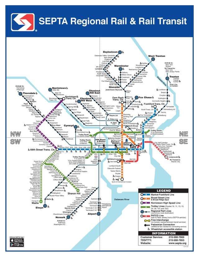 Mappa delle stazioni della metropolitana di Philadelphia