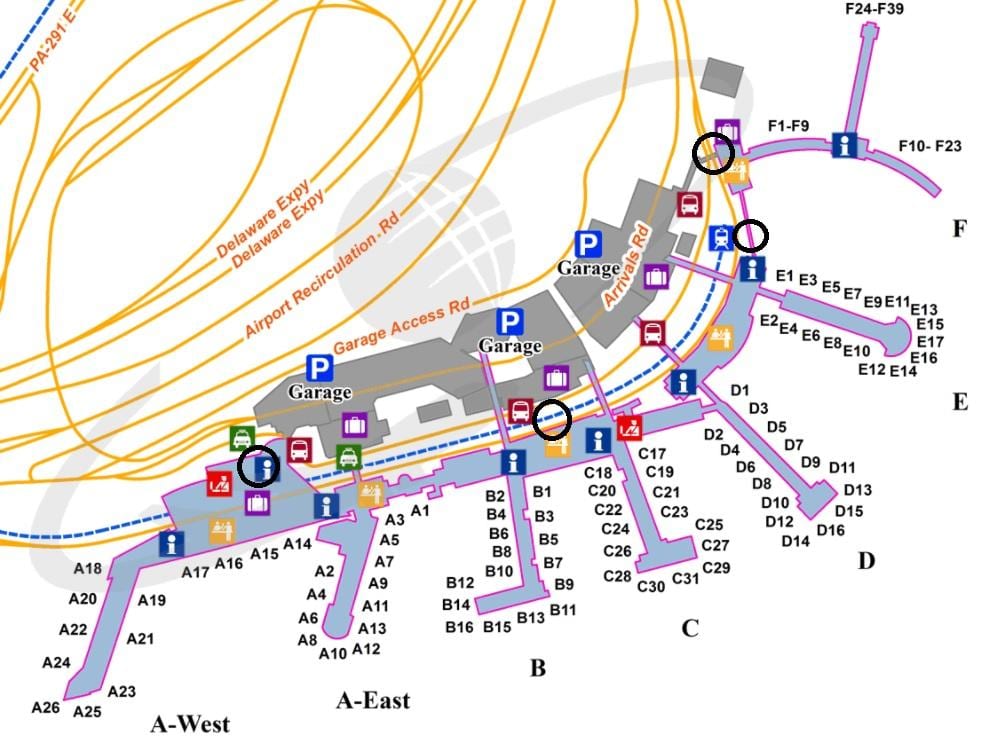 Mappa del terminal dell'aeroporto di Filadelfia