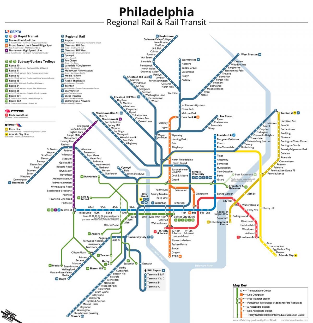Mappa delle stazioni della metropolitana di Philadelphia