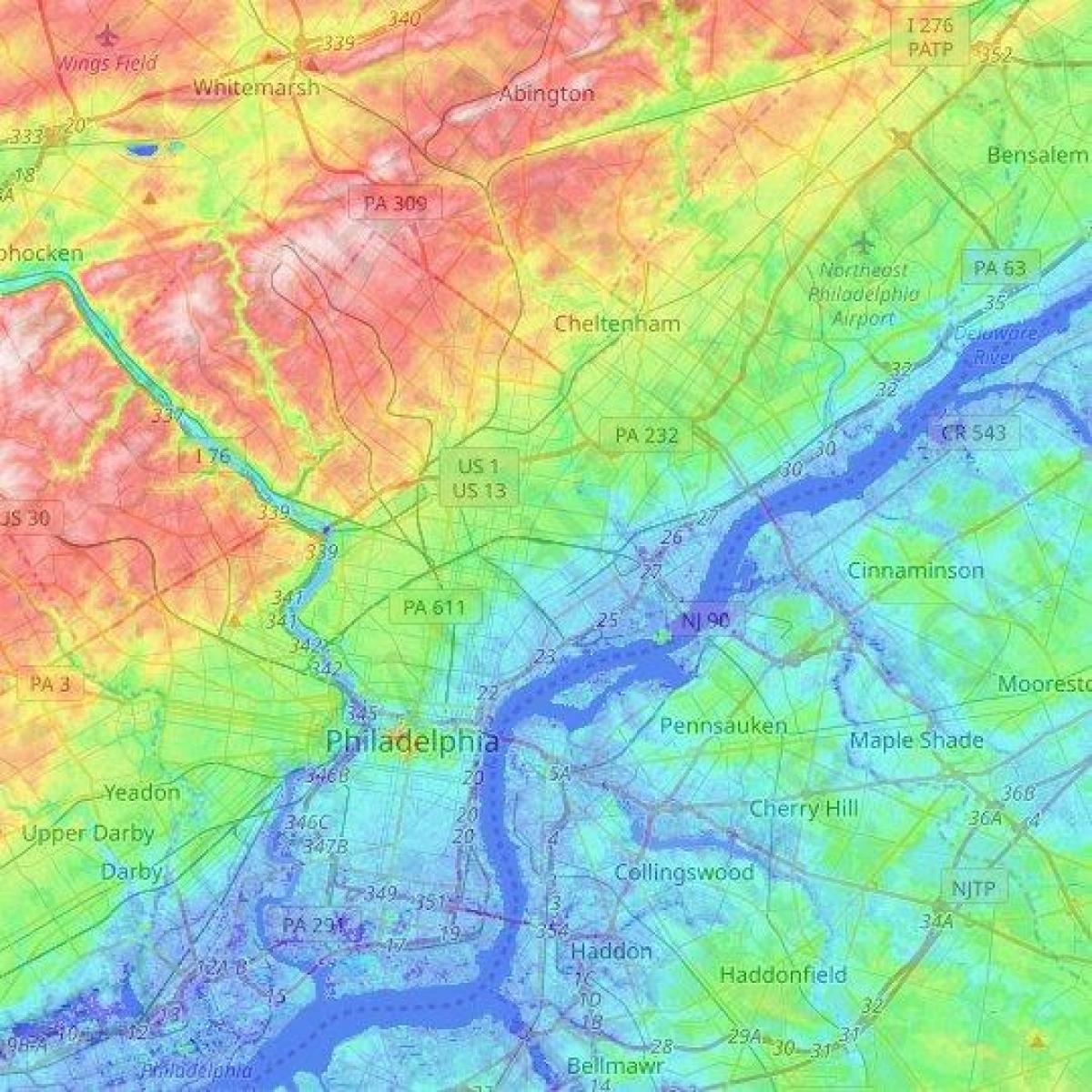 Mappa altimetrica di Filadelfia