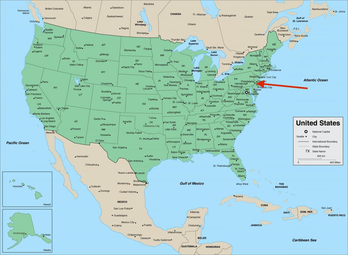 Philadelphia su Pennsylvania - Mappa degli Stati Uniti
